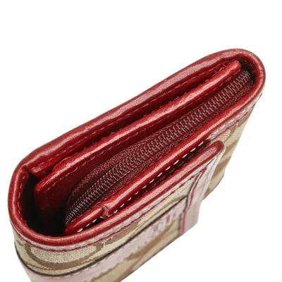 Pre-owned Coach Beige Red Color Canvas Leather Wallet (bi-fold) () In Multi