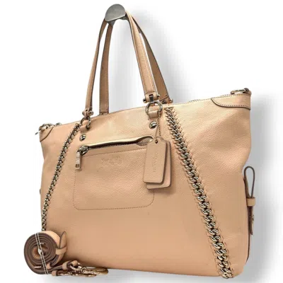 Pre-owned Coach Beige Pink Beige Leather Handbag Tote Bag () In Multi