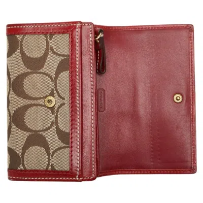 Pre-owned Coach Beige Red Color Canvas Leather Wallet (bi-fold) () In Multi