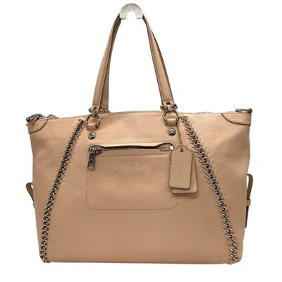 Pre-owned Coach Beige Pink Beige Leather Handbag Tote Bag () In Multi