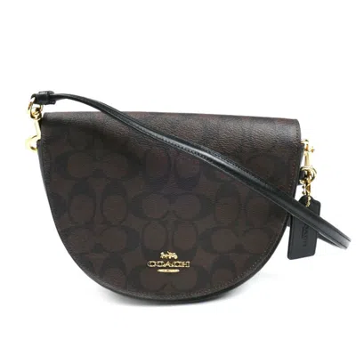 Pre-owned Coach Black Brown Coated Canvas Leather Shoulder Bag () In Multi