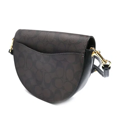 Pre-owned Coach Black Brown Coated Canvas Leather Shoulder Bag () In Multi