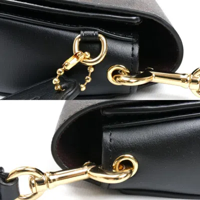 Pre-owned Coach Black Brown Coated Canvas Leather Shoulder Bag () In Multi