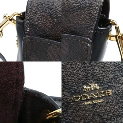 Pre-owned Coach Black Brown Coated Canvas Leather Shoulder Bag () In Multi