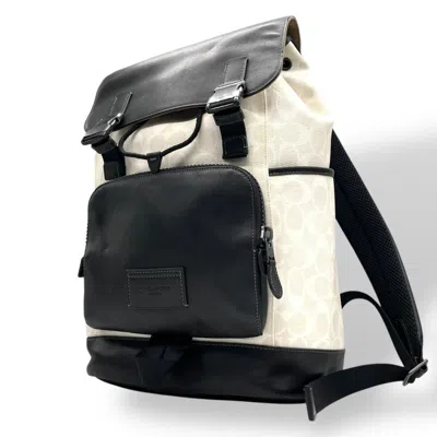 Pre-owned Coach Black White Pvc Leather Backpack () In Multi
