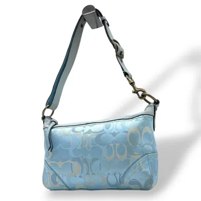 Pre-owned Coach Blue Light Blue Canvas Leather Handbag Tote Bag ()