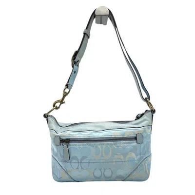 Pre-owned Coach Blue Light Blue Canvas Leather Handbag Tote Bag ()