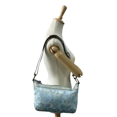 Pre-owned Coach Blue Light Blue Canvas Leather Handbag Tote Bag ()