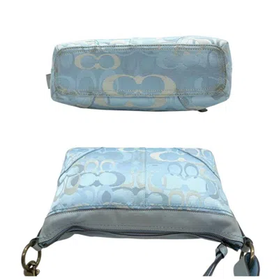 Pre-owned Coach Blue Light Blue Canvas Leather Handbag Tote Bag ()