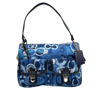 Pre-owned Coach Blue Navy Canvas Patent Leather Handbag Shoulder Bag ()