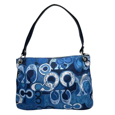 Pre-owned Coach Blue Navy Canvas Patent Leather Handbag Shoulder Bag ()