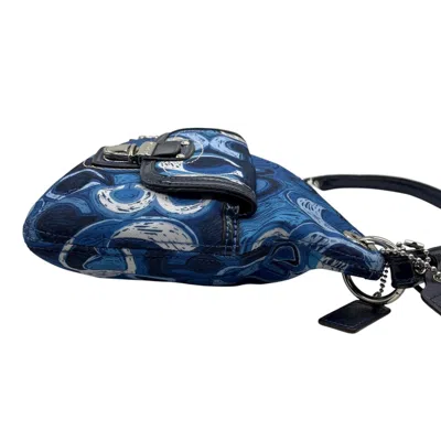 Pre-owned Coach Blue Navy Canvas Patent Leather Handbag Shoulder Bag ()