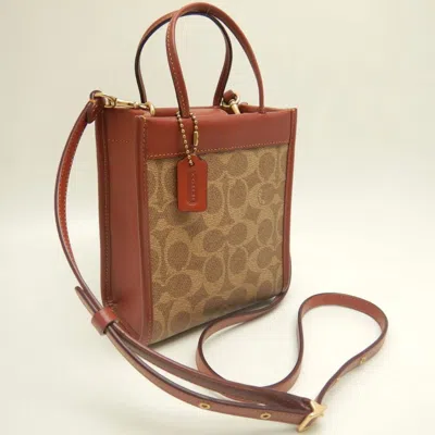 Pre-owned Coach Brown Coated Canvas Leather Shoulder Bag ()