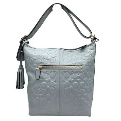 Pre-owned Coach Gray Light Blue Signature Line Shoulder Bag ()
