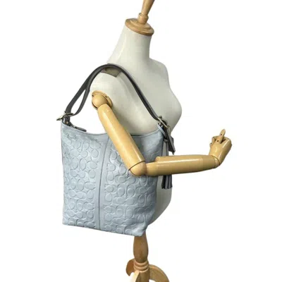 Pre-owned Coach Gray Light Blue Signature Line Shoulder Bag ()