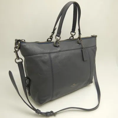 Pre-owned Coach Navy Leather Tote Bag () In Blue