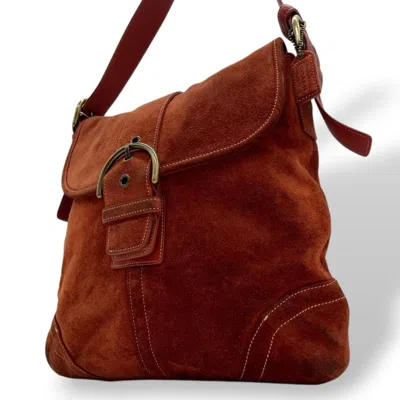 Pre-owned Coach Orange Red Color Suede Shoulder Bag () In Multi