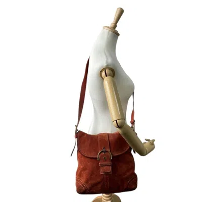 Pre-owned Coach Orange Red Color Suede Shoulder Bag () In Multi