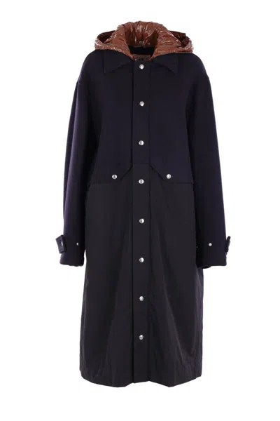 Plan C Hooded-buttoned Coat In Blue