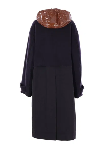 Plan C Hooded-buttoned Coat In Blue