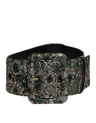 Pre-owned Dolce & Gabbana Multicolor Floral Jacquard Lurex Wide Waist Buckle Women's Belt ()