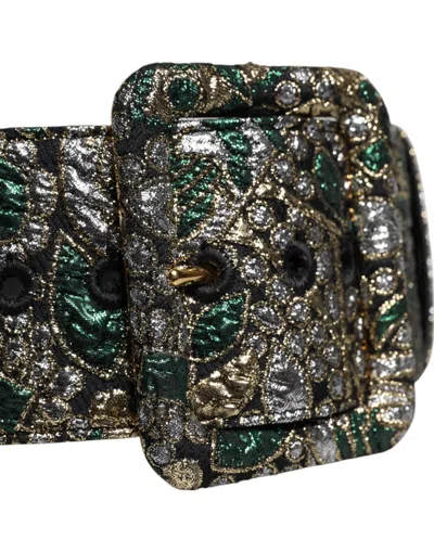 Pre-owned Dolce & Gabbana Multicolor Floral Jacquard Lurex Wide Waist Buckle Women's Belt ()