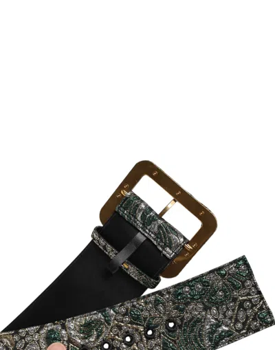 Pre-owned Dolce & Gabbana Multicolor Floral Jacquard Lurex Wide Waist Buckle Women's Belt ()