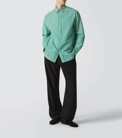 The Row Miller Striped Cotton Shirt In Green