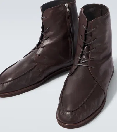 Auralee Leather Lace-up Boots In Brown