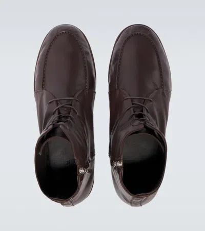 Auralee Leather Lace-up Boots In Brown