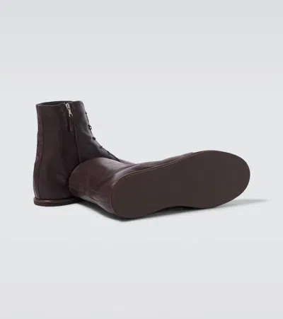 Auralee Leather Lace-up Boots In Brown
