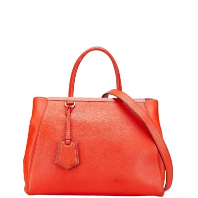 Pre-owned Fendi 2jours Red Color Leather Handbag Shoulder Bag ()