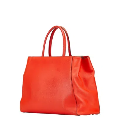 Pre-owned Fendi 2jours Red Color Leather Handbag Shoulder Bag ()