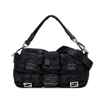 Pre-owned Fendi Baguette Black Nylon Leather Handbag Shoulder Bag ()