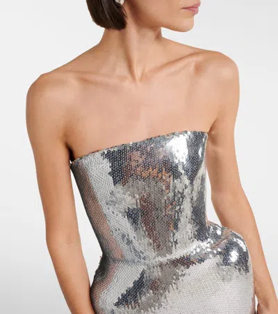 David Koma Padded Sequined Bustier Gown In Gray