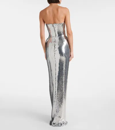 David Koma Padded Sequined Bustier Gown In Gray