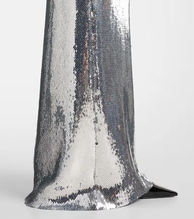 David Koma Padded Sequined Bustier Gown In Gray
