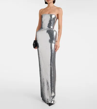 David Koma Padded Sequined Bustier Gown In Gray