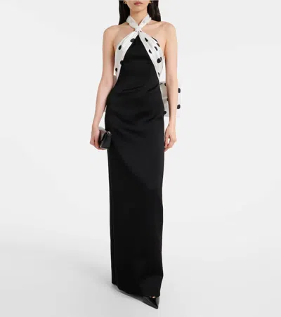 David Koma Polka-dot Halterneck Gown In Black