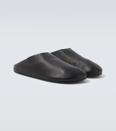 The Row Hudson Leather Mules In Black