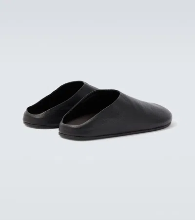 The Row Hudson Leather Mules In Black
