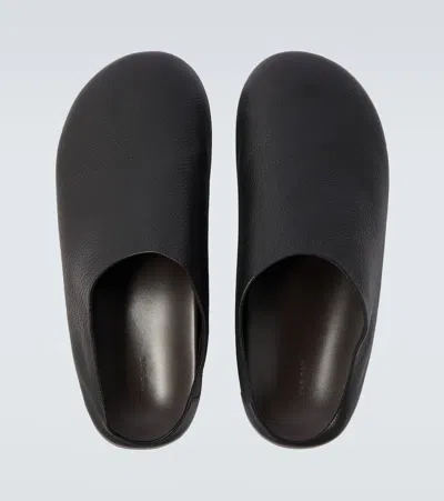 The Row Hudson Leather Mules In Black