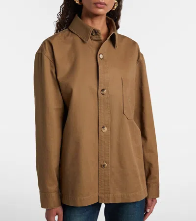 Saint Laurent Cassandre Cotton And Linen Overshirt In Brown