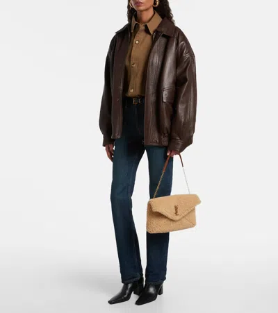 Saint Laurent Cassandre Cotton And Linen Overshirt In Brown