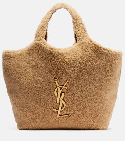 Saint Laurent Icare Maxi Shearling Tote Bag In Brown