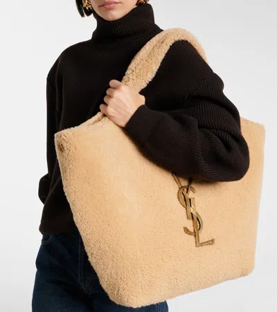 Saint Laurent Icare Maxi Shearling Tote Bag In Brown