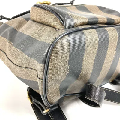 Pre-owned Fendi Black Khaki Pvc Leather Backpack () In Multi