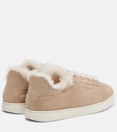 Ferragamo Shearling-lined Suede Sneakers In Brown