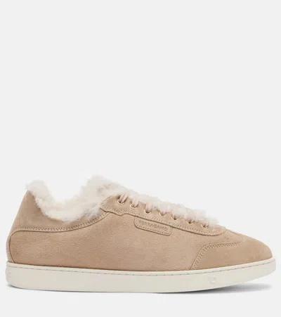 Ferragamo Shearling-lined Suede Sneakers In Brown