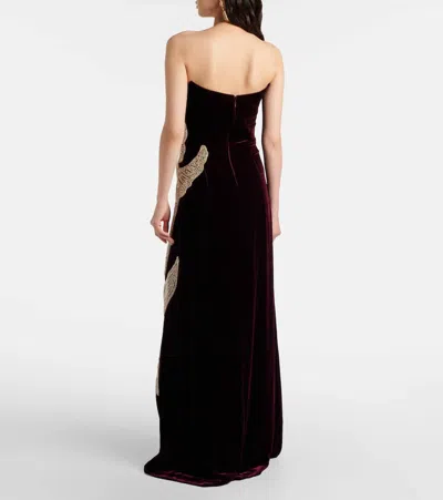 Costarellos Crystal-embellished Velvet Gown In Burgundy
